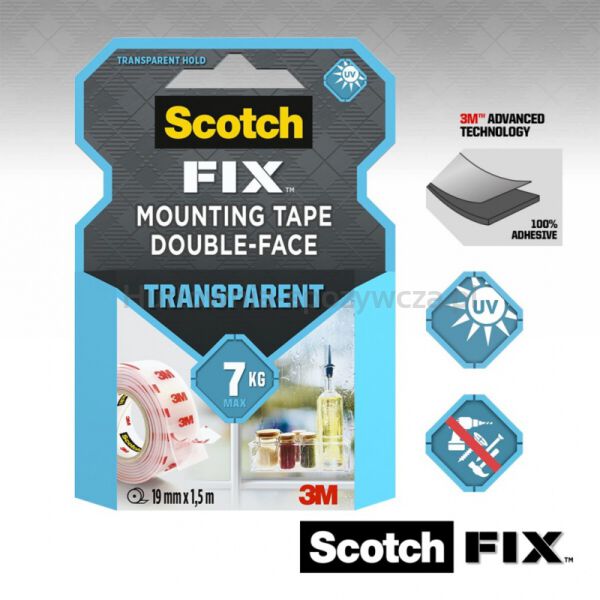 Taśma montażowa SCOTCH®, 19mm x 1,5m, transparentna - 6