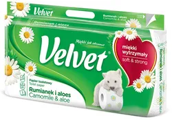 Velvet Papier Toaletowy celulozowy Rumianek i Aloes, 3-warstwowy, 8szt., biały