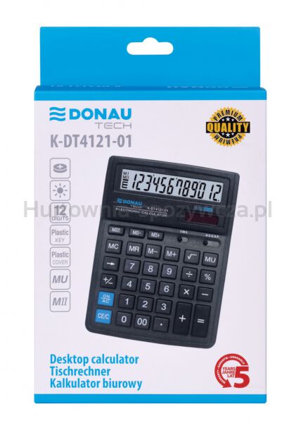 Donau Kalkulator biurowy TECH, 12-cyfr. wyświetlacz, wym. 190x143x40 mm, czarny  - 3
