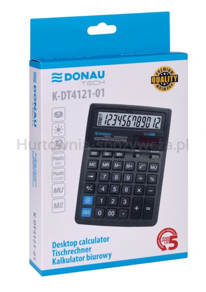 Donau Kalkulator biurowy TECH, 12-cyfr. wyświetlacz, wym. 190x143x40 mm, czarny  - 4