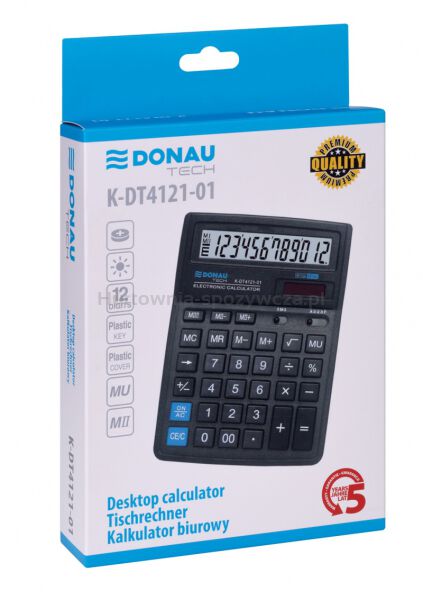 Donau Kalkulator biurowy TECH, 12-cyfr. wyświetlacz, wym. 190x143x40 mm, czarny  - 4