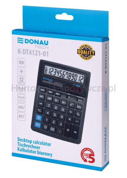 Donau Kalkulator biurowy TECH, 12-cyfr. wyświetlacz, wym. 190x143x40 mm, czarny  - 5