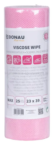 Ścierka DONAU HOME, z wiskozą 70%, rolka, max, 23x39cm, 25 listków, różowa