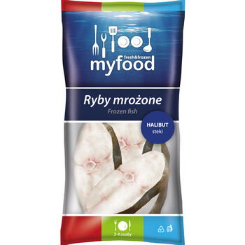 Myfood Halibut (Reinhardtius Hippoglossoides) Steki Głęboko Mrożone, Glazurowane, 425 G (500 G)