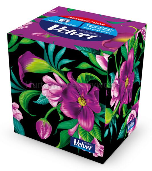 Chusteczki kosmetyczne celulozowe VELVET Cube Style, 3-warstwowe, 56 listków, biały - 2
