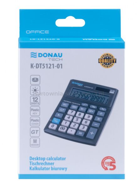 Donau Kalkulator biurowy TECH OFFICE, 12-cyfr. wyświetlacz, wym. 137x101x30mm, czarny 
