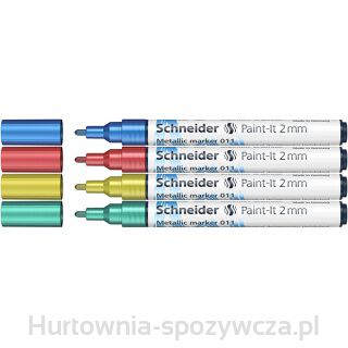 Marker Akrylowy Schneider Paint-It Metallic, 2 Mm, Etui 4 Szt., Niebieski, Czerowny, Żółty, Zielony