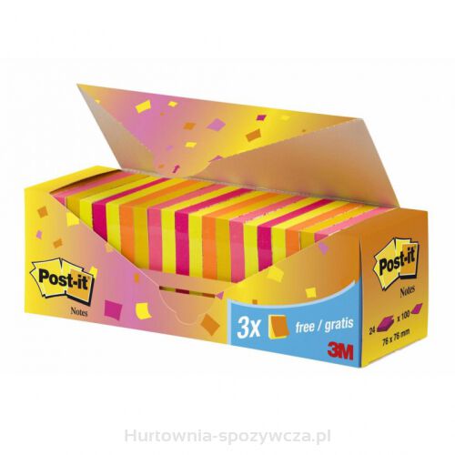Bloczek Samoprzylepny Post-It (654-Np24), 76X76Mm, 21+3X100 Kart., Mix Kolorów, 3 Bloczki Gratis