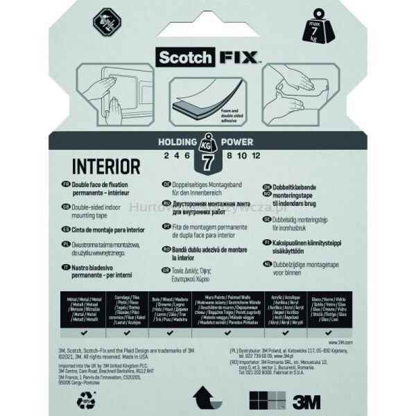 Taśma montażowa, dwustronna SCOTCH-FIX® (4496G-1950-P), 19mm, 5m, 7 kg - 4