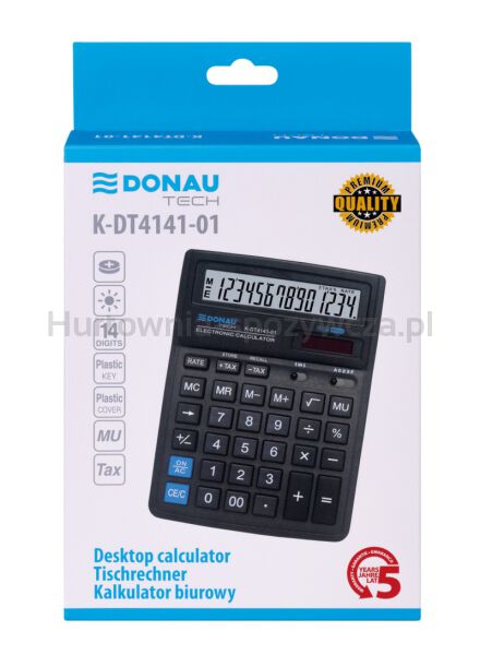Donau Kalkulator biurowy TECH, 14-cyfr. wyświetlacz, wym. 190x143x40 mm, czarny  - 3