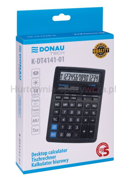 Donau Kalkulator biurowy TECH, 14-cyfr. wyświetlacz, wym. 190x143x40 mm, czarny  - 4