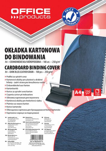 Office Products Okładki do bindowania karton, A4, 250gsm, skóropodobne, 100szt., ciemnoniebieskie [BIURO]