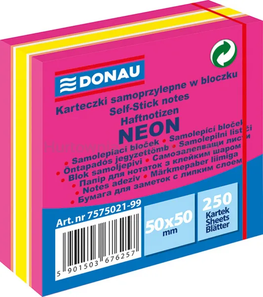 Mini Kostka Samoprzylepna Donau, 50X50Mm, 1X250 Kart., Neon-Pastel, Mix Różowy