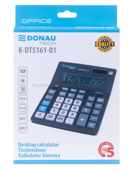 Donau Kalkulator biurowy TECH OFFICE, 16-cyfr. wyświetlacz, wym. 201x155x35mm, czarny  - 3