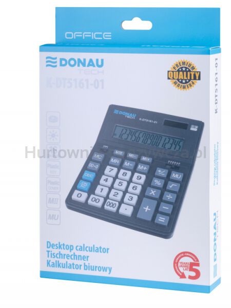 Donau Kalkulator biurowy TECH OFFICE, 16-cyfr. wyświetlacz, wym. 201x155x35mm, czarny  - 5