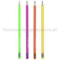 Ołówek drewniany z gumką KEYROAD, HB, trójkątny, neonowy, 12 szt., plastikowe pudełko - 2