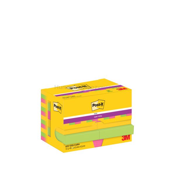 Post-It Karteczki samoprzylepne Super Sticky, 47,6x47,6mm, 12x90 kart., paleta Carnival  - 2