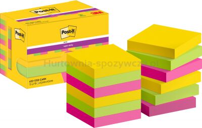 Post-It Karteczki samoprzylepne Super Sticky, 47,6x47,6mm, 12x90 kart., paleta Carnival [BIURO]