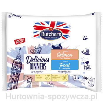 Butcher’S Delicious Dinners Cat 2X Z Łososiem 2X Z Pstrągiem Kawałki W Galaretce 4X100G