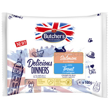 Butcher's Delicious Dinners Cat 2X Z ŁoSosiem 2X Z Pstrągiem Kawałki W Galaretce 4X100G