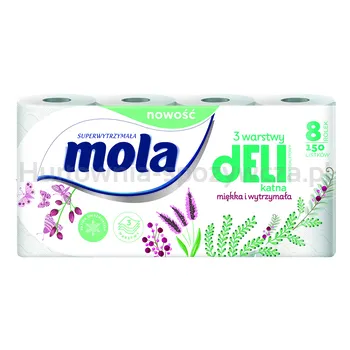 Mola Papier Toaletowy Delikatna 3 Warstwy 8 Rolek 150 Listków