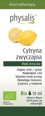 Olejek Eteryczny Cytryna Zwyczajna Bio 10 Ml - Physalis [BIO]