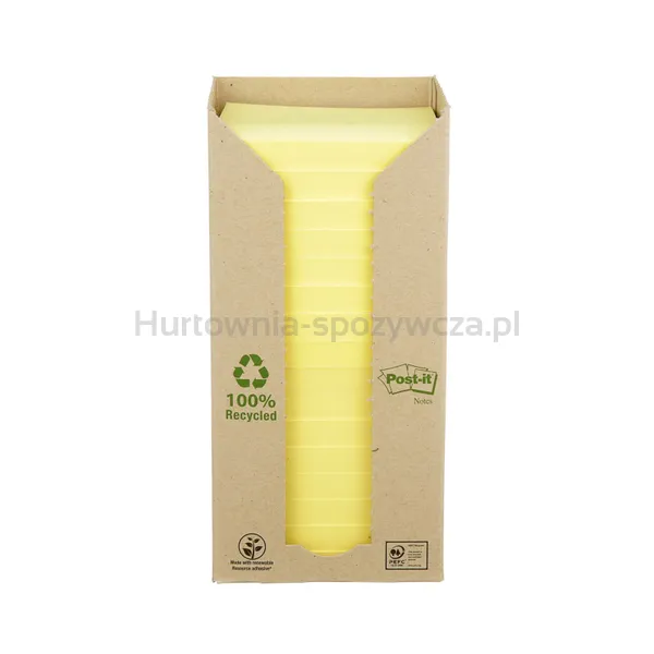 Bloczek Samoprzylepny Ekologiczny Post-It® (654-1T), 76X76Mm, 16X100 Kart., Żółty