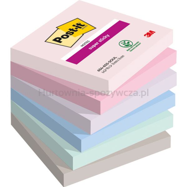 Post-It Karteczki samoprzylepne Super Sticky, SOULFUL, 76x76mm, 6x90 kart. 