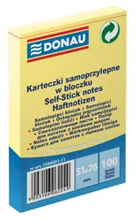 Bloczek Samoprzylepny Donau, 51X76Mm, 1X100 Kart., Jasnożółty