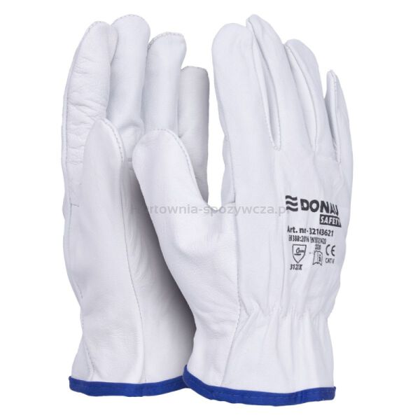 Rękawice robocze DONAU SAFETY, skóra kozia, rozm. 10/XL, białe