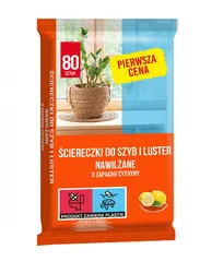 Ściereczki nawilżane FIXI, do szyb i luster, o zapachu cytryny, 80 szt., białe ściereczki
