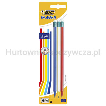 BIC Evolution® Stripes ołówek grafitowy z gumką blister 3 szt.