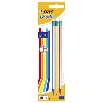 BIC Evolution® Stripes ołówek grafitowy z gumką blister 3 szt.