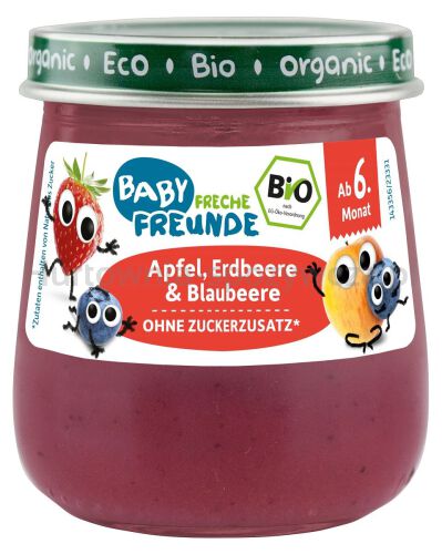 Mus Jabłko - Truskawka - Jagoda Bez Dodatku Cukrów Bezglutenowy Od 6 Miesiąca Bio 120 G - Freche Freunde [BIO]