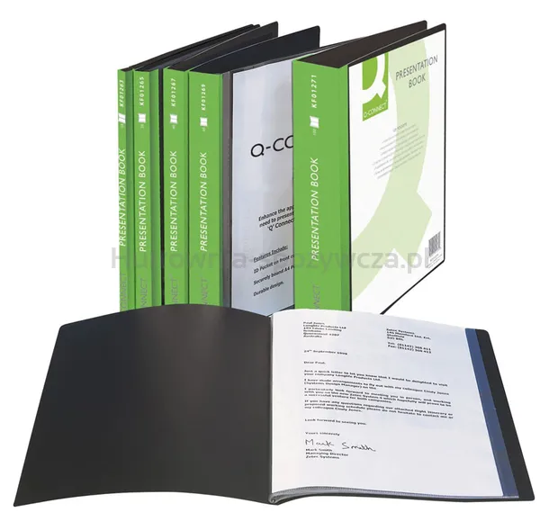 Q-Connect Teczka Ofertowa Z Kieszenią Opisową, Pp, A4, 460Mikr., 10 Koszulek, Czarna 