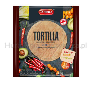 Sandra Tortilla Pszenna Z Dodatkiem Chilli I Czerwonej Papryki 25Cm (4Szt) 240G