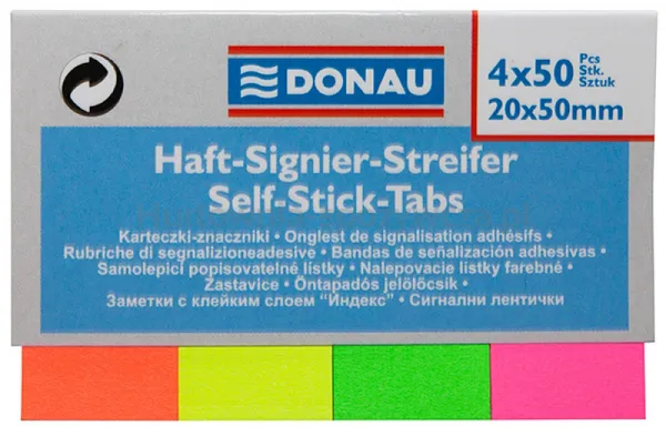 Donau Zakładki indeksujące papier, 20x50mm, 4x50 kart., mix kolorów 