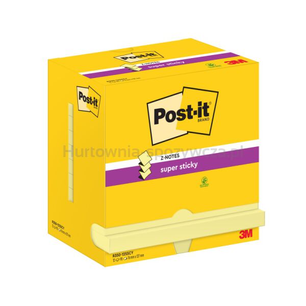 Karteczki samoprzylepne POST-IT Super Sticky Z-Notes do podajnika, 76x127mm, 12x90 kart., żółty - 2