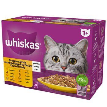 Whiskas Drobiowa Uczta 1+ Galaretka Z Kurczakiem, Z Kaczką, Z Drobiem I Z Indykiem 1,02 Kg (12X85 G)