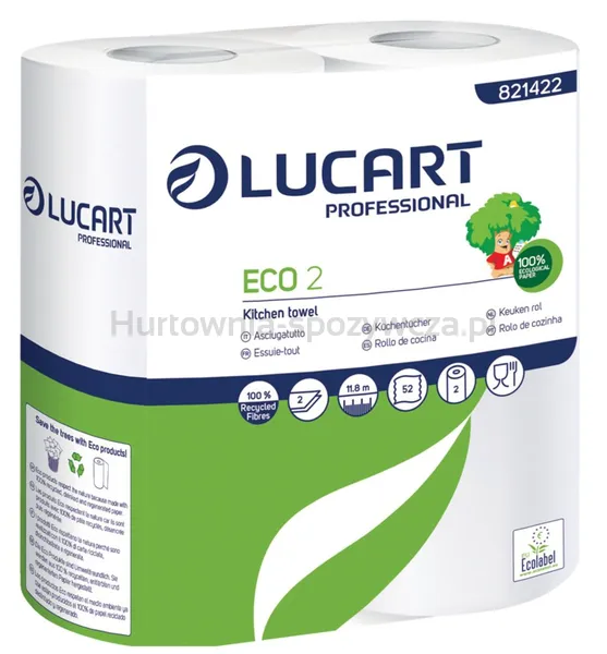 Ręczniki papierowe białe 2 rolki, 2 warstwy, 11.8m, 52 listków, ecolabel