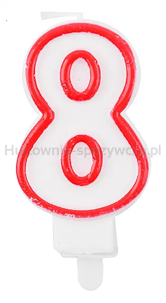 Świeczka PARTY GO, cyfra 8, 9cm, biało-czerwona