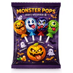 Halloween Lizaki kulki barwiące język, z gumą do żucia MONSTER POPS 80g
