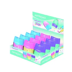 Temperówka Keyroad Wave, Plastikowa, Podwójna, Z Pojemnikiem, Pakowane Na Displayu, Mix Kolorów Pastelowych