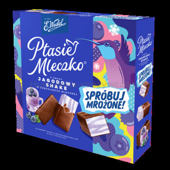 E.Wedel Ptasie Mleczko® o smaku jagodowy shake w czekoladzie mlecznej 340g