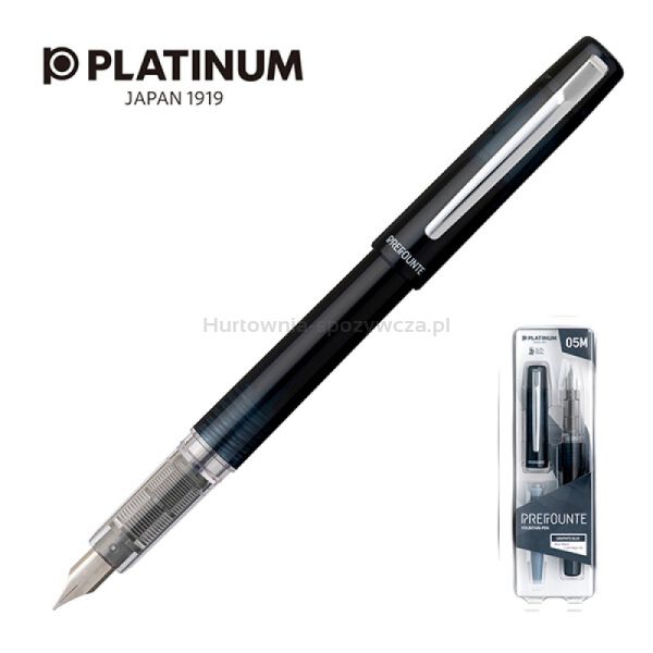 Platinum Pióro wieczne Prefounte Graphite Blue, M, w plastikowym opakowaniu, na blistrze, granatowe 