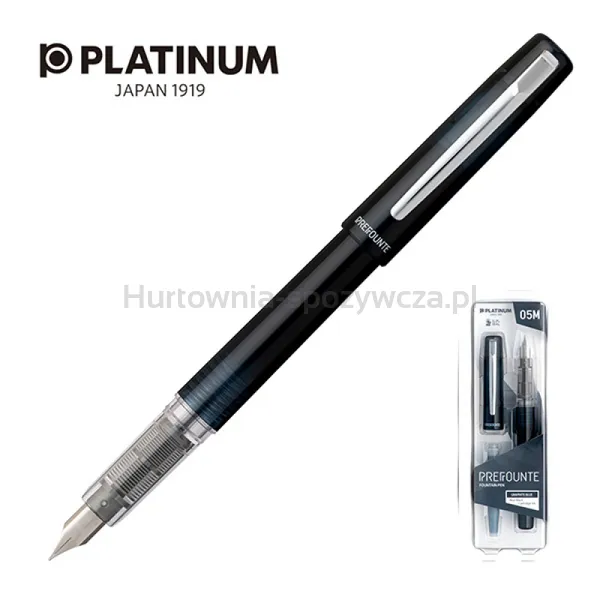 Platinum Pióro wieczne Prefounte Graphite Blue, M, w plastikowym opakowaniu, na blistrze, granatowe 