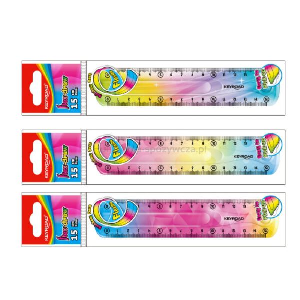 Keyroad Linijka 15 cm, elastyczna, tęczowa, zawieszka, mix kolorów 