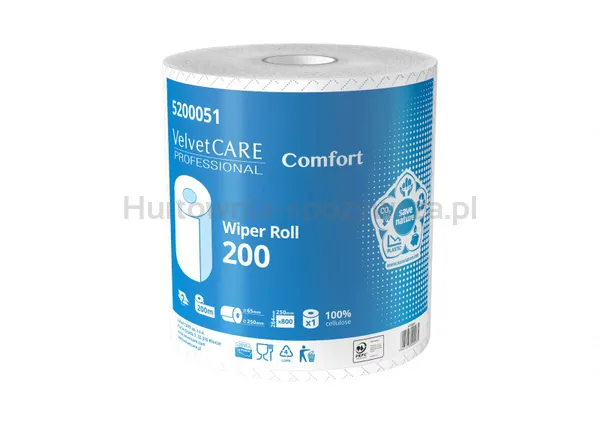 Czyściwo przemysłowe VELVET Professional, 2-warstwowe, 800 listków, 200m, 1szt., białe