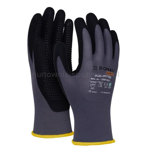 Rękawice DONAU SAFETY Flex-Dotted, kat. II, rozm. 8, szare