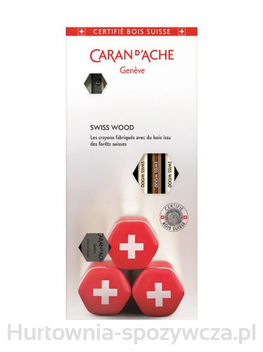 Zestaw Ołówków Caran D'Ache Swiss Wood, 3Szt + Gumka I Temperówka, Mix Kolorów